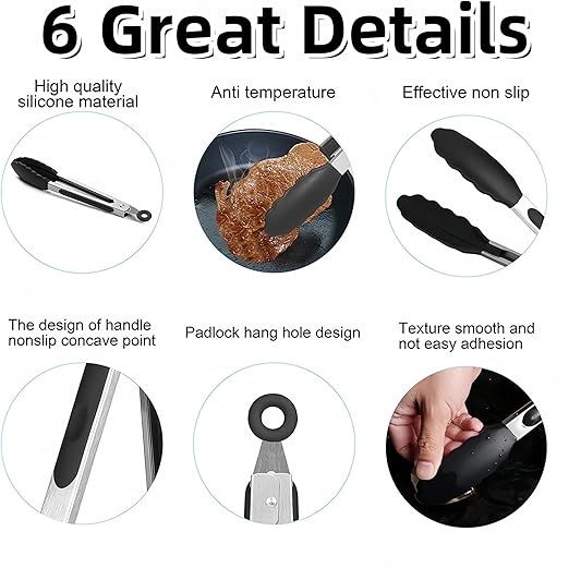 4 Pcs Kitchen Tongs Stainless Steel Set-9" & 12" Tong with Non Slip Silicone Tips and Grip, 11" Stainless Steel Cooking Tongs, Heat Resistant Kitchen Utensils — image 4