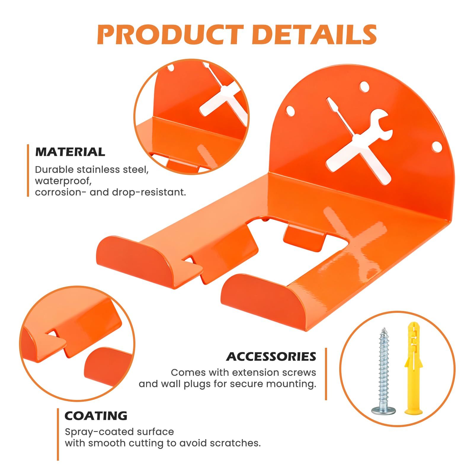 Trimmer Rack Wall Mount - Heavy Duty Wall Hanger for Grass Trimmer Garden Tools Chainsaw Hedge Trimmer 1 Pack Orange(D model) — image 2