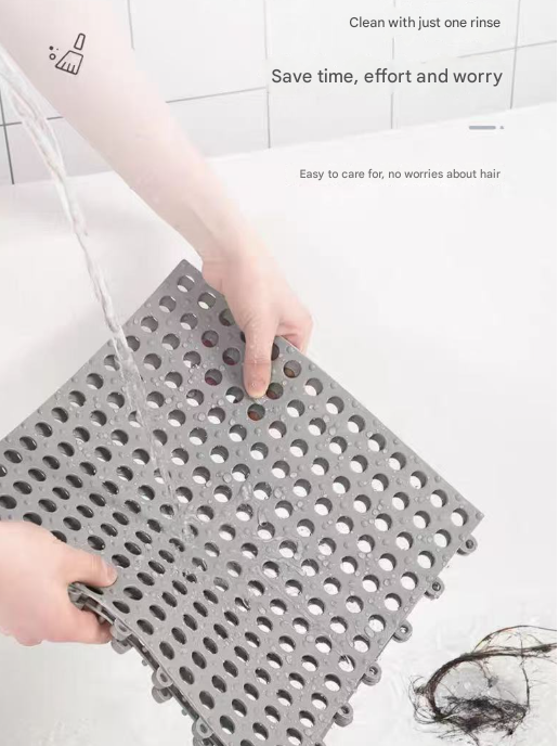Grey And Green DIY Interlocking Non-Slip Floor Tiles - 18-Pack PVC Drainage Mat for Shower & Bathroom Safety โ image 5
