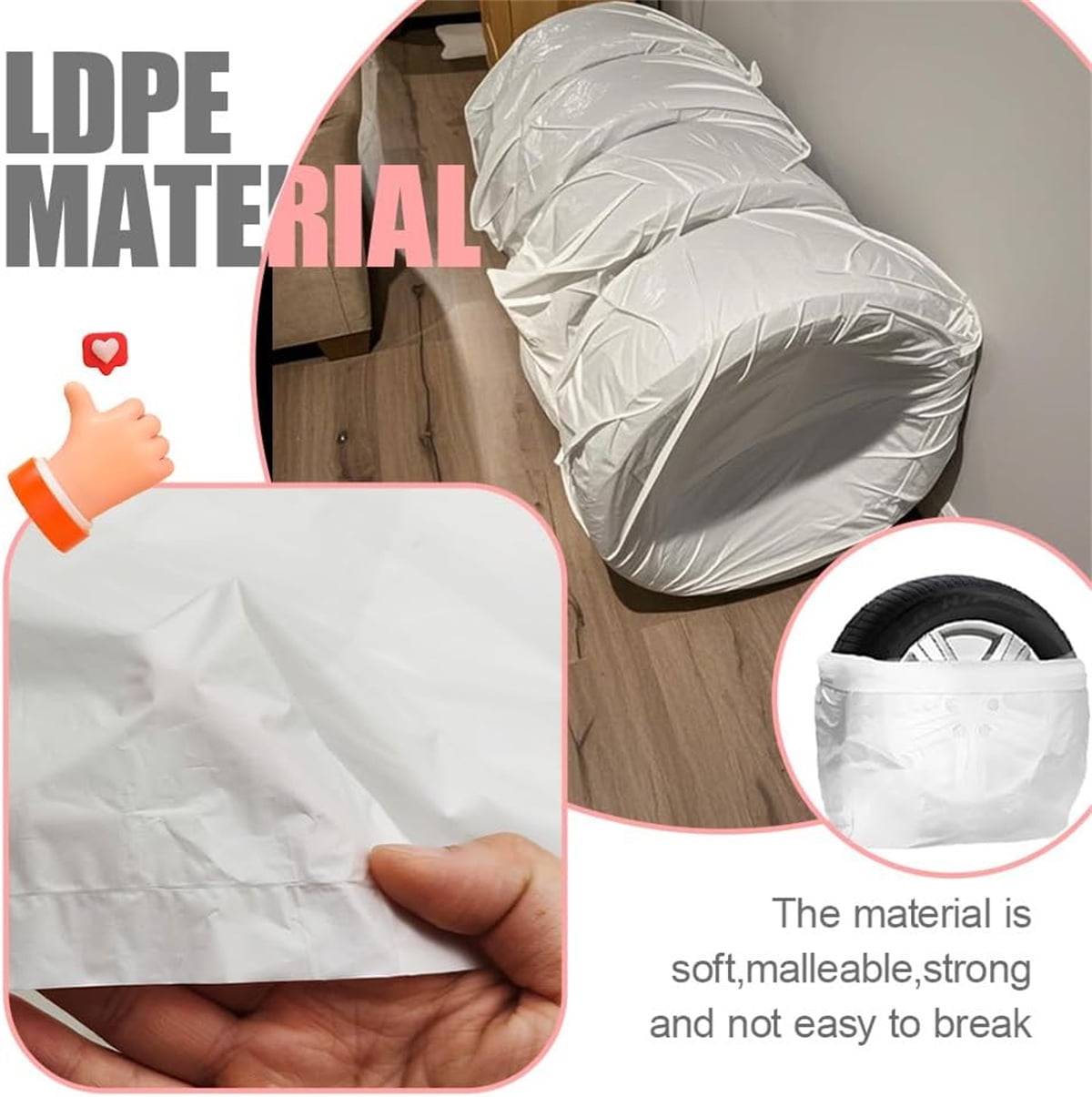 4Pcs Extra-Large Tire Covers,Tire Storage Bags,Waterproof Dustproof Wheel Protective Cover,Automotive Accessories Tear-Resistant Plastic Tire Bags Spare Tyre — image 3