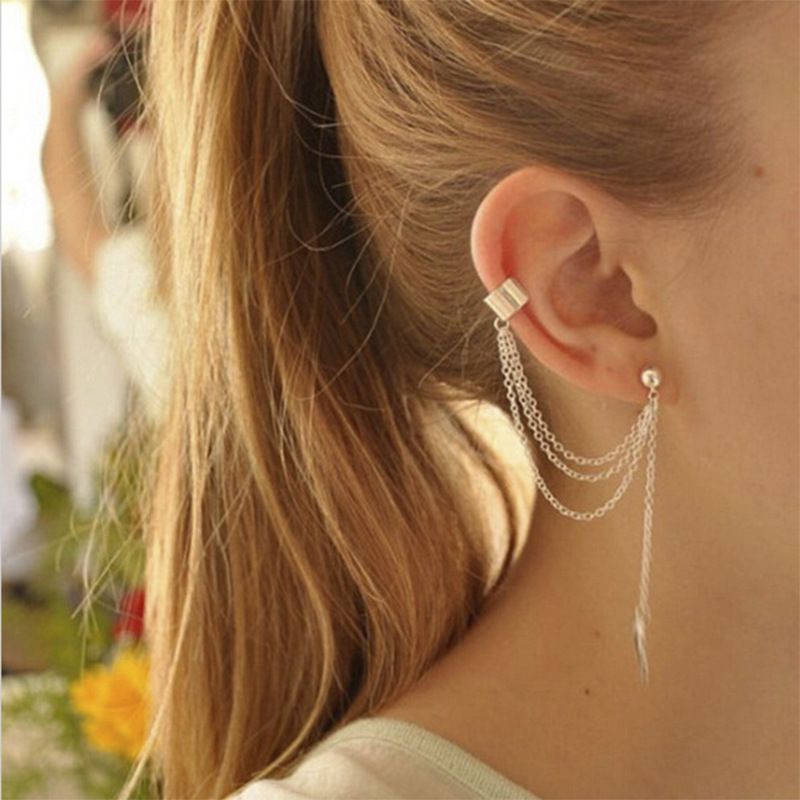 1 pcs The leaves pendant tassel earrings Cute Ear Cuff Non Piercing with Leaf Tassels Stud Earrings Dangle Earrings Jewelry — image 5
