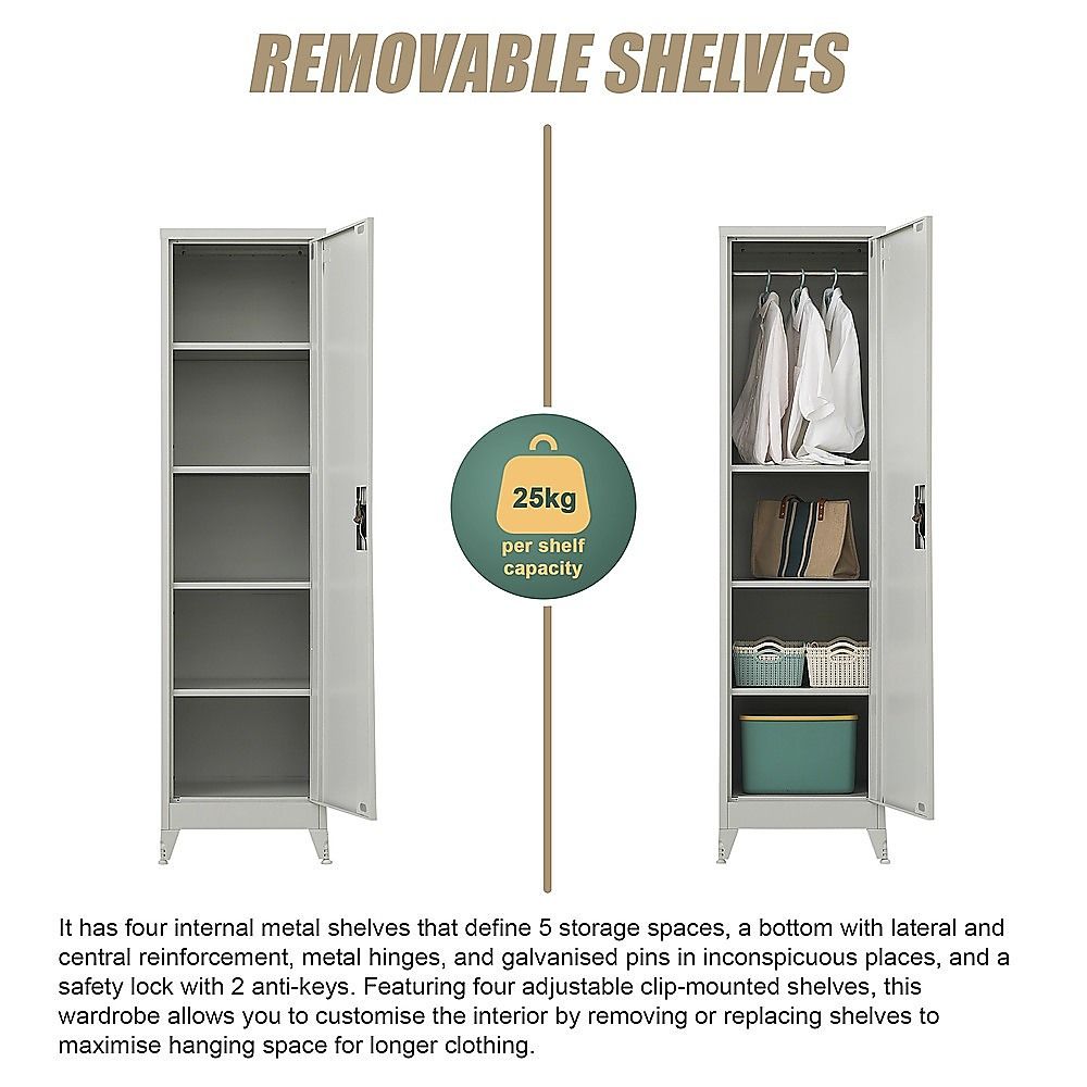 Single-Door Metal Tall Cabinet Shelf Storage for Home Office Gym — image 6