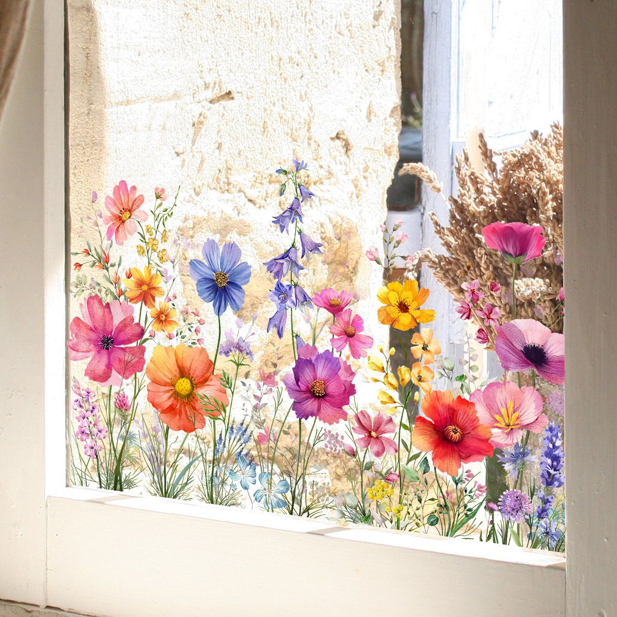 Garden Flower Wall Stickers, Wildflower Grass Window Wall Decals, Lily Floral Wall Stickers for Bedroom Living Room TV Wall Office โ image 3