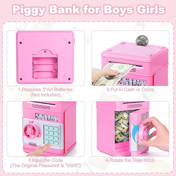 Toys for Kids Ages 5-7, 8-10, Electronic ATM Password Cash Coin Can Auto Scroll Paper Money Saving Box Toys for 6 7 8 9 10 11 12 Year Old Girl Christmas