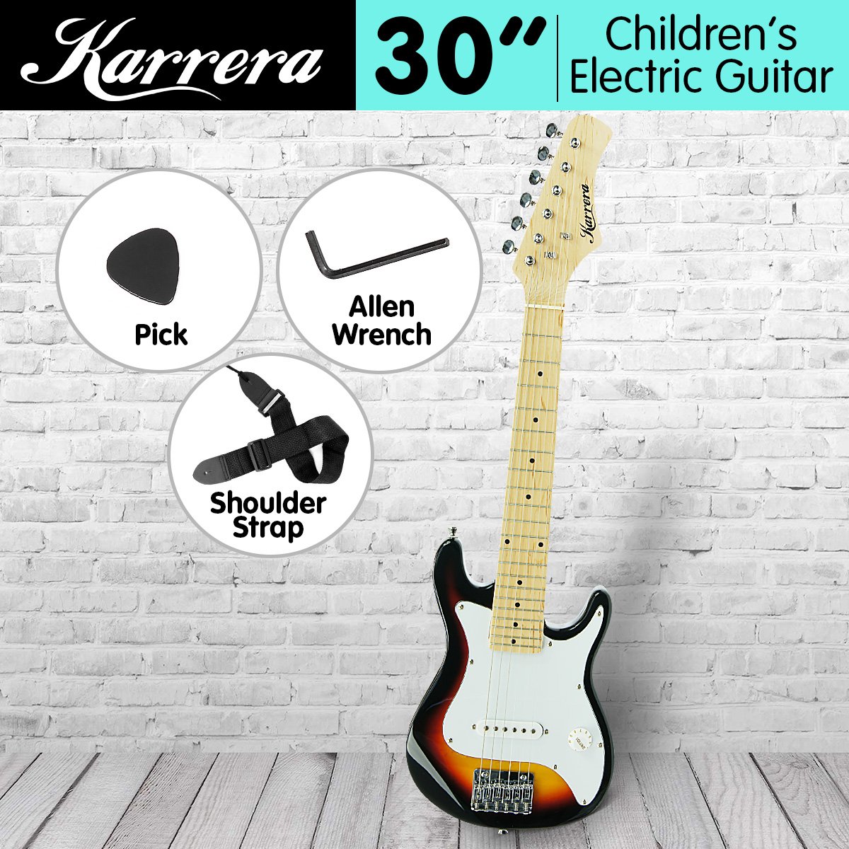Karrera Kids Electric Guitar Junior Beginner Double Cutaway Scaled-Down Instrument for Children - Sunburst — image 5