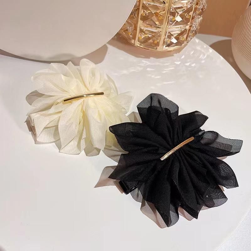 Chiffon Headdress Flower Hairpin Woman Sweet party hair Claw styling Hair Clips - Black โ image 5