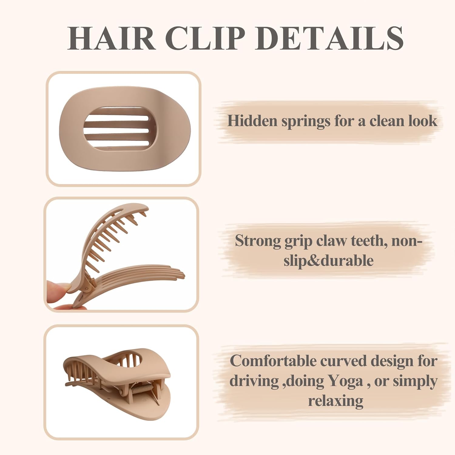 4 PCS Flat Hair Clips, Round Lay Down Claw Clips for Women Girls, French Strong Hold Hair Barrettes for Thick Thin Hair, Comfortable Curved Design - For Lying โ image 3