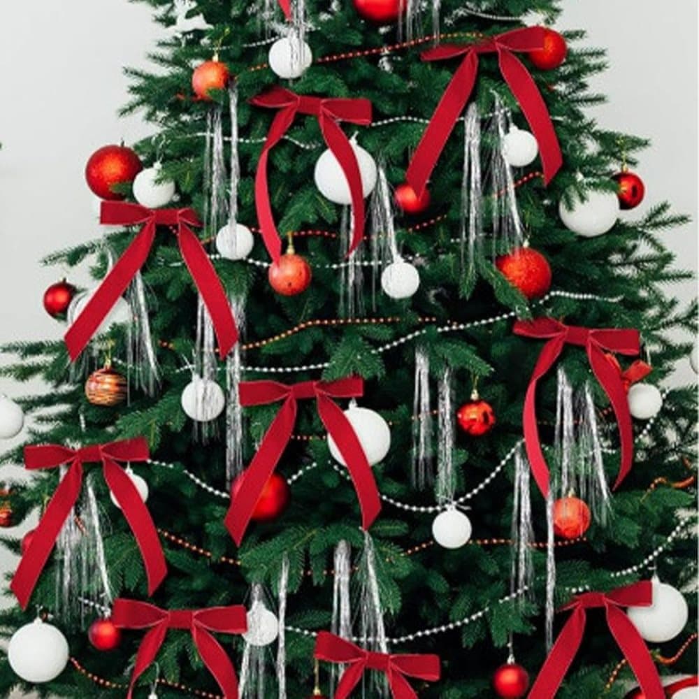 12 Christmas Bows Velvet Tree Decorations, Red — image 4