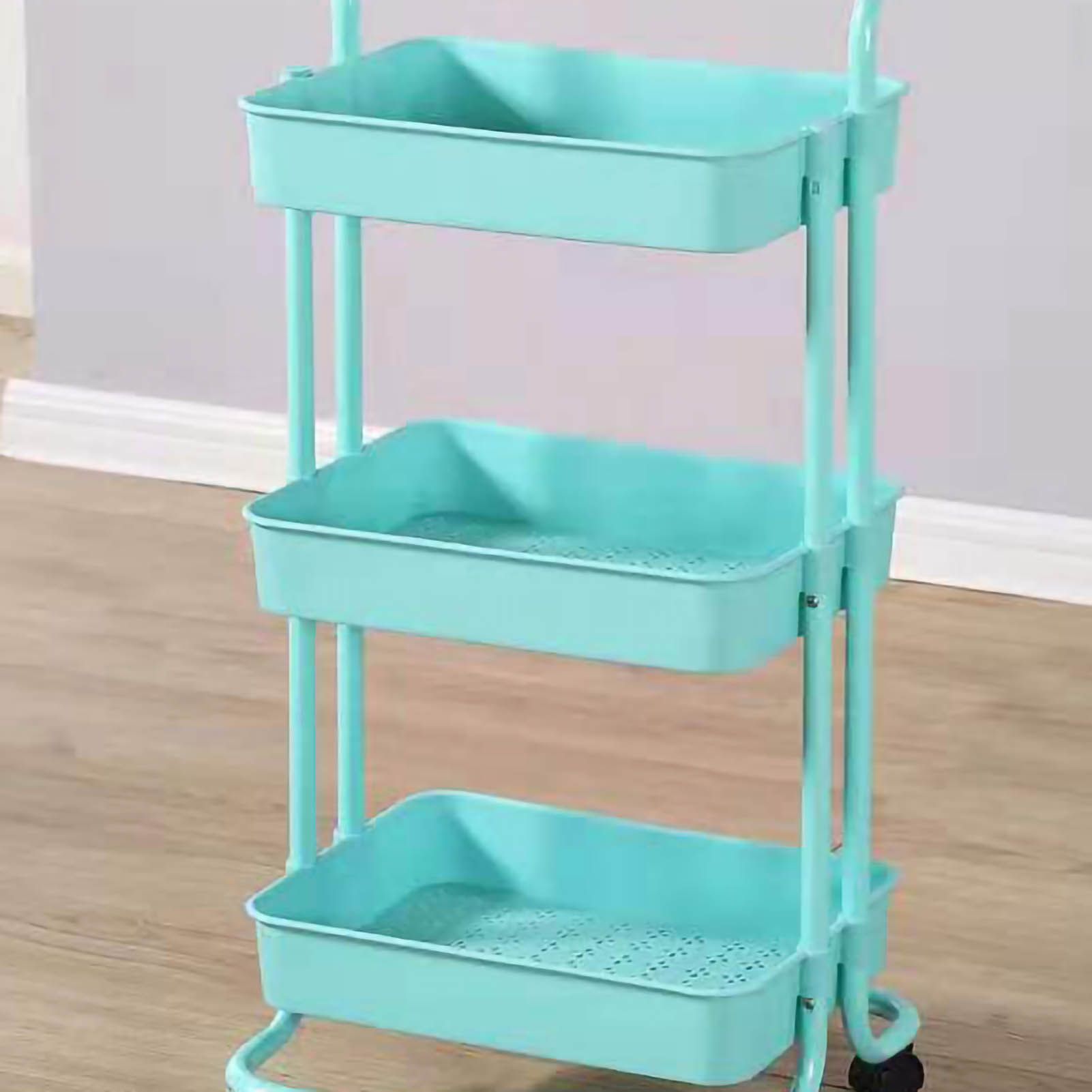Heavy Duty 3 Tier Utility Rolling Cart Stylish Multifunctional Storage Organizer for Kitchen Bathroom Living Room Blue — image 5