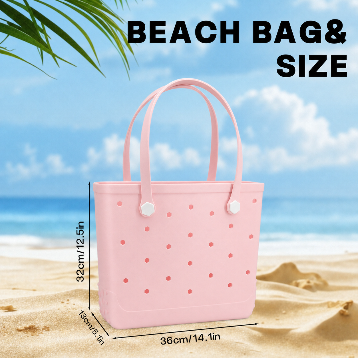 Waterproof Hexagon Mesh Beach Bag - Large Capacity Travel Storage Tote for Swimwear Towel Sunglasses - Flesh Pink Medium 37x32x13cm — image 5