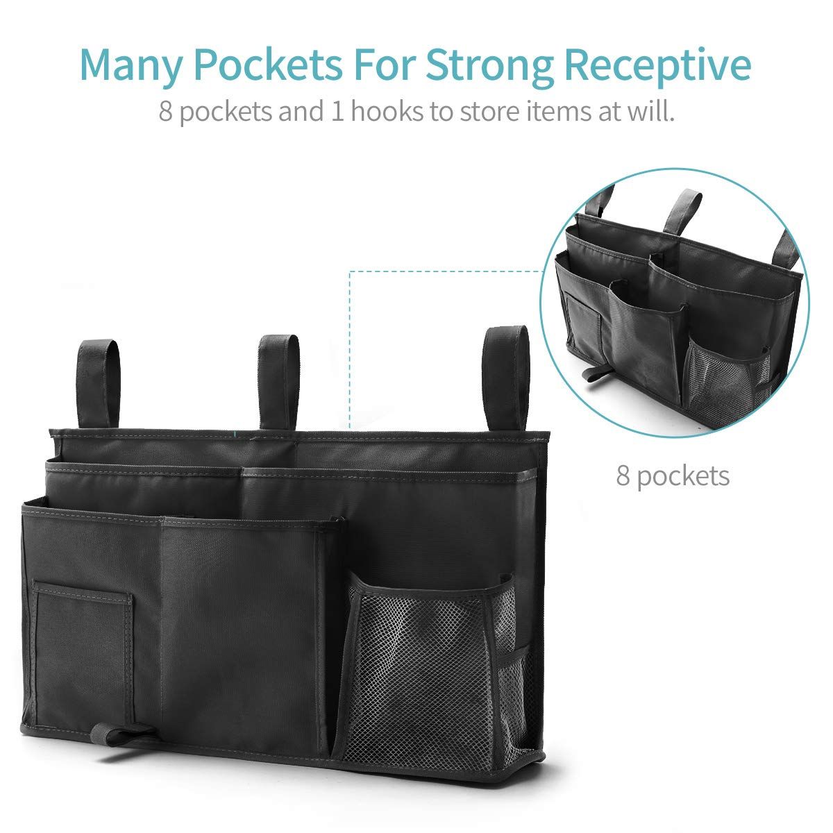 Hanging Organizer Bedside Storage Bag for Bunk and Hospital Beds,for College Dorm Rooms Bed, Hospital Bed, Baby Bed Rails（black,oniy bag） — image 2