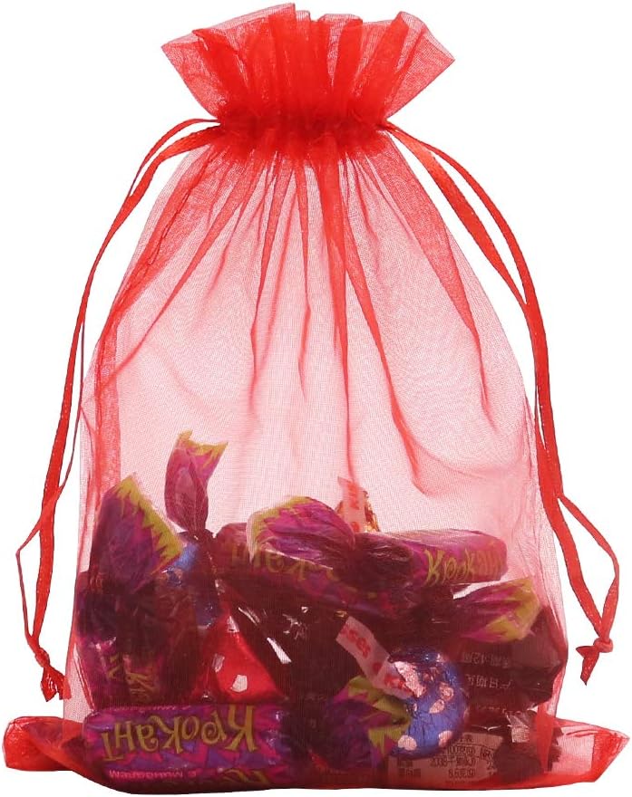 Organza Bags Red 100pcs, 5 x 7 inches Christmas Gift Drawstring Bags Mesh Jewelry Pouches for Wedding Party Favors โ image 5