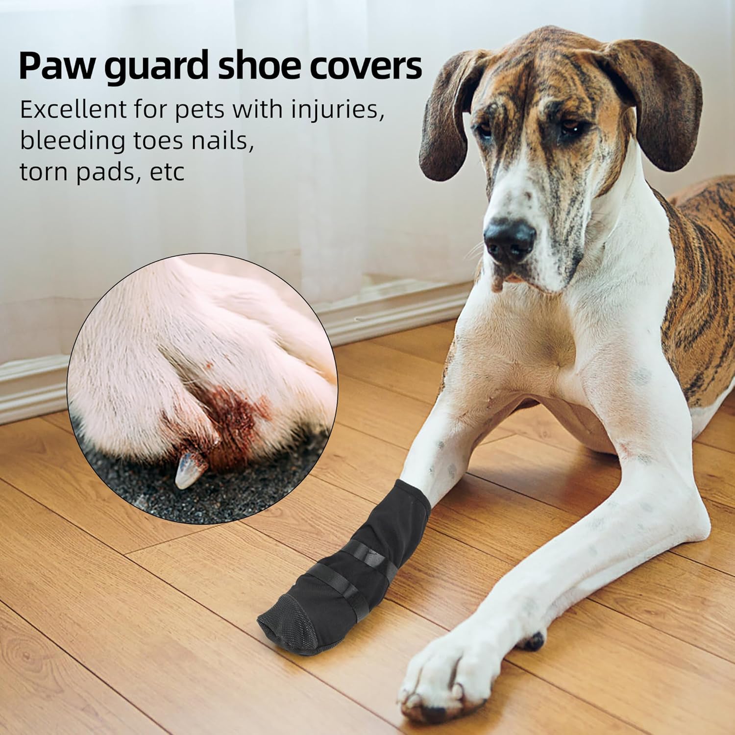Dog Paw Wound Recovery Boot, Breathable Dog Bootie for Injured Paw, Anti-Slip Dog Shoe with Self-Adhesive Strap, Dog Paw Protector for Outdoor Walking & Keep — image 5