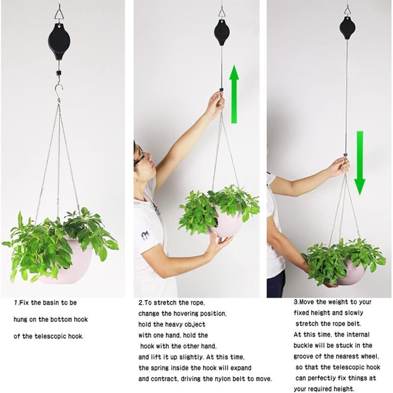 Hanging Basket Pulley, Plant Hook Pulley, Easy to Reach, Retractable Hanging Flower Hanging Basket for Garden Hanging Baskets, Pots, Bird Feeder, 2ft — image 3