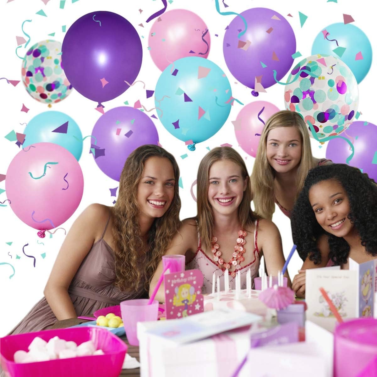 50 Pack Mermaid Party Balloons 12 Inch Light Purple Dark Pink Blue Latex & Confetti Birthday Bridal Shower Wedding Baby Decorations Princess Supplies — image 3