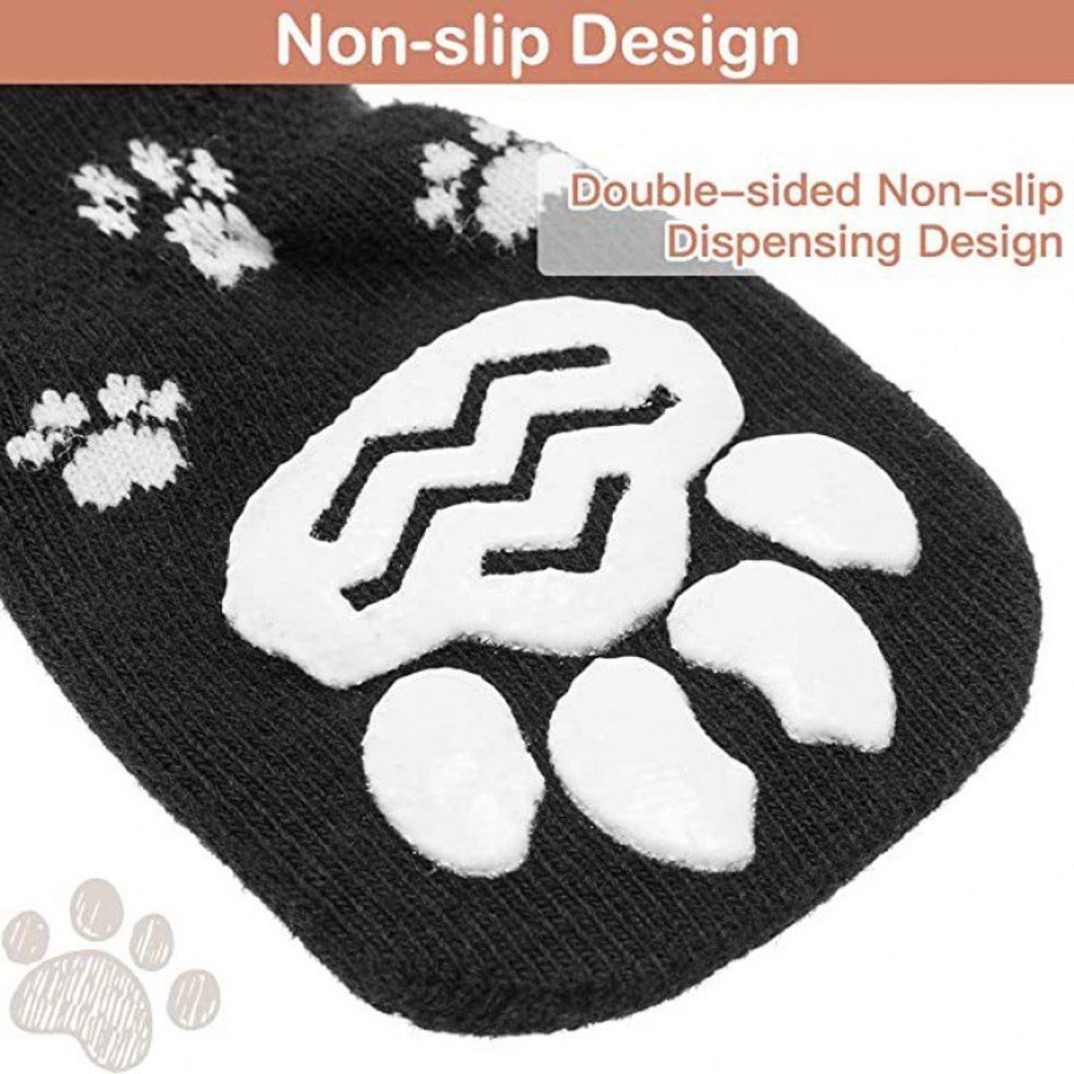 4 Pieces, Dog Socks, Anti-Slip Paw Protector Shoes with Elastic Strap for Indoor Floors and Pet Paw Care, Size L, 18.5 cm, Black — image 3