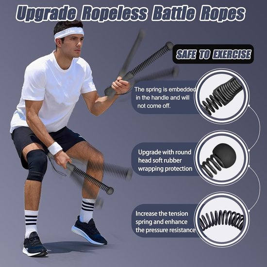 2-Pack Cordless Battle Ropes - Battle Rope - Fitness Rope - Soft Grip - For Home Gym & HIIT - Portable Arm and Core Trainer - Black — image 2