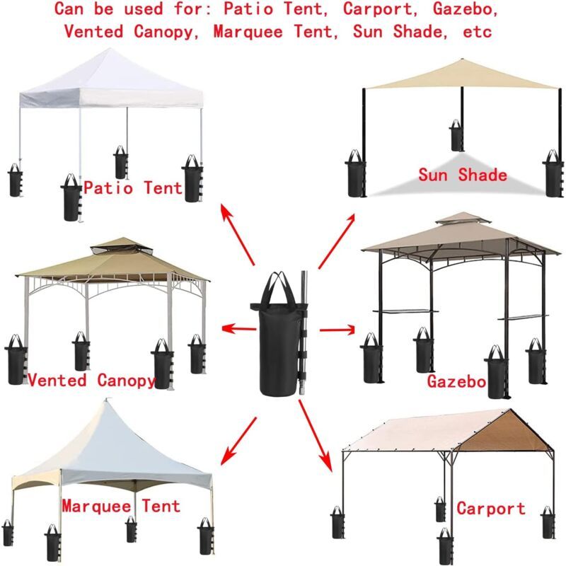 4 Pack Heavy Duty Weight Bags Double Stitched Leg Weights for Pop up Awning Tent Weighted Feet Sandbag Outdoor Bag Black, Round, Black, 15 x 49cm — image 3