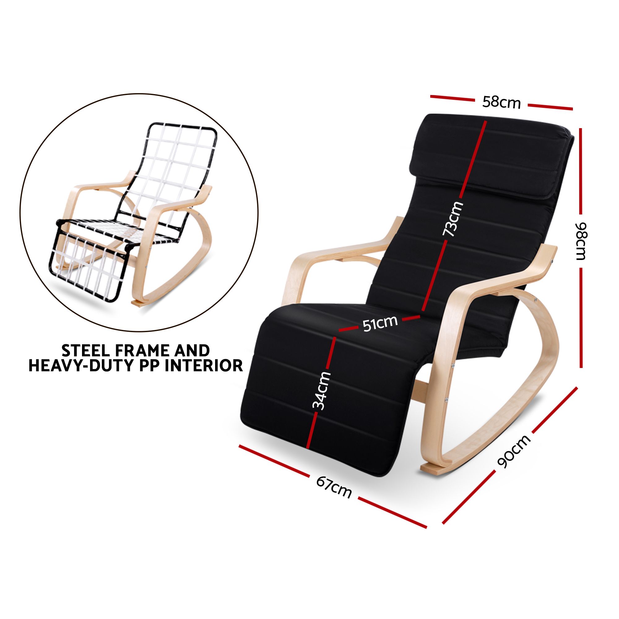 Artiss Rocking Armchair Footrest Nursing Black Afton — image 3