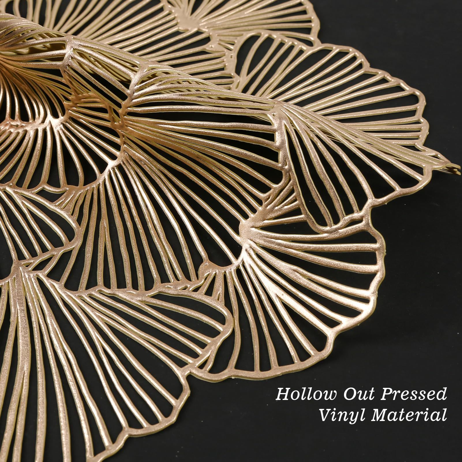 Round Placemats Pressed Vinyl Metallic Flower Place Mats Set of 6 Heat Resistant Dining Table Mats Gold Placemat for Wedding Party — image 3