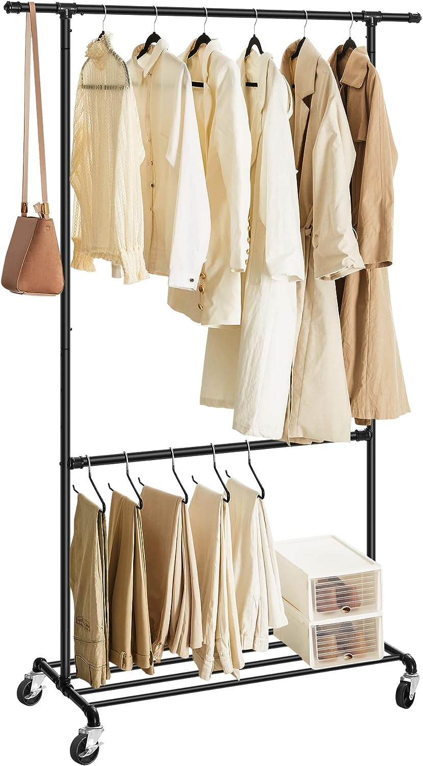 Industrial Clothing Rack Wheels Double Rod — image 2