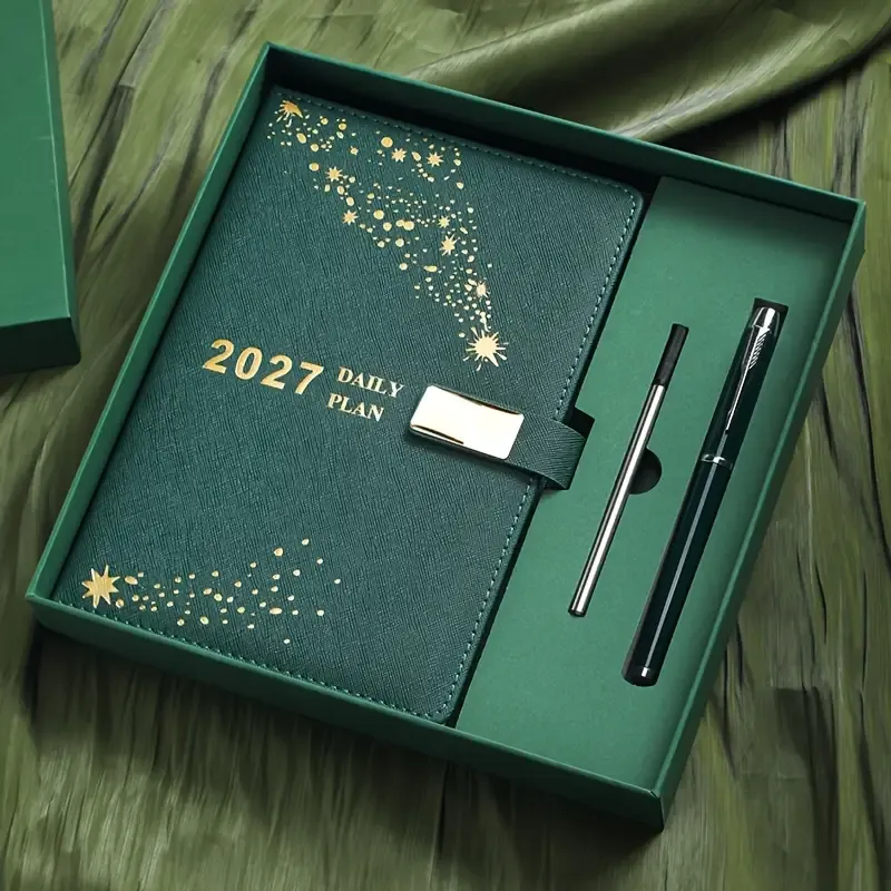 2027 Hardcover Daily Planner: Textured Faux Leather Cover, Smooth Eye-Friendly Thick Paper, Gift Box Set for Work or Gifting./pale green — image 5