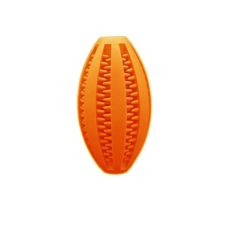 Dog Chew Toy Rubber Ball Treat Dispenser Dental Cleaning Training Play Ball - Orange Rugby (11.5CM)