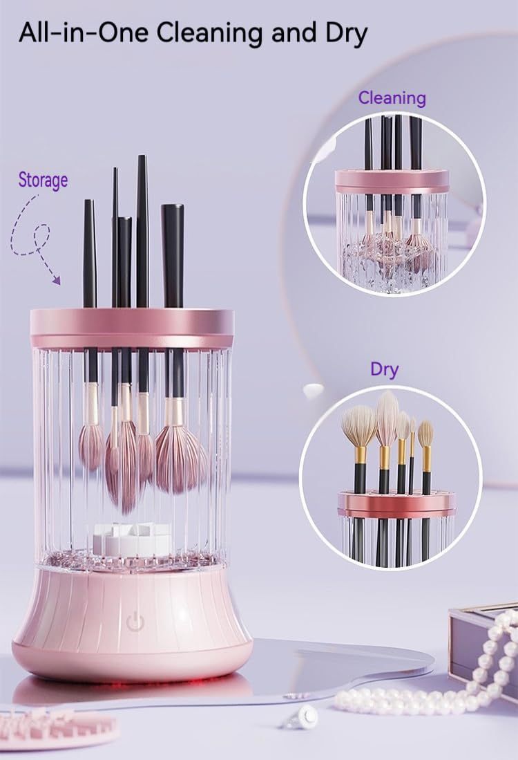 Electric Makeup Brush Cleaner, Automatic Spinning Cosmetic Brush Cleaner One-Click Operation, Auto-Rotating Brush Cleaner for Any Makeup Brushes(USB)pink — image 2