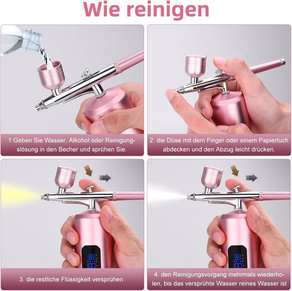 Wireless Airbrush Machine with USB Charging 3 Speed Modes for Nail Art Cake Decorating and Painting, Pink — image 5
