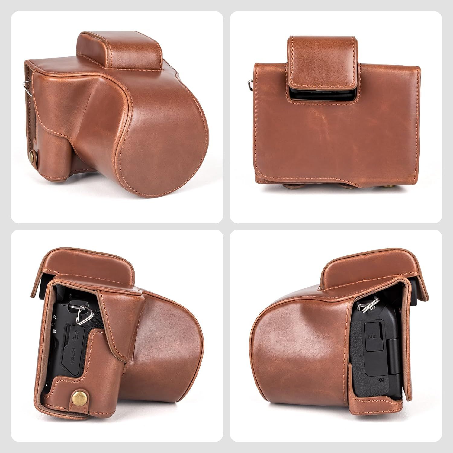 Protective Case for Canon EOS R50/R100 Camera and 18-45mm Lens, PU Leather EOSR50 R100 Camera Bag Including Half Case, Flip Cover, Shoulder Strap and — image 2