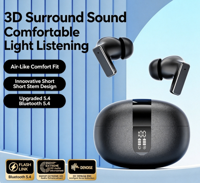 Y8 Bluetooth 6.0 Wireless Heavy Bass Earbuds ENC Noise Cancelling In Ear Headphones,black — image 3