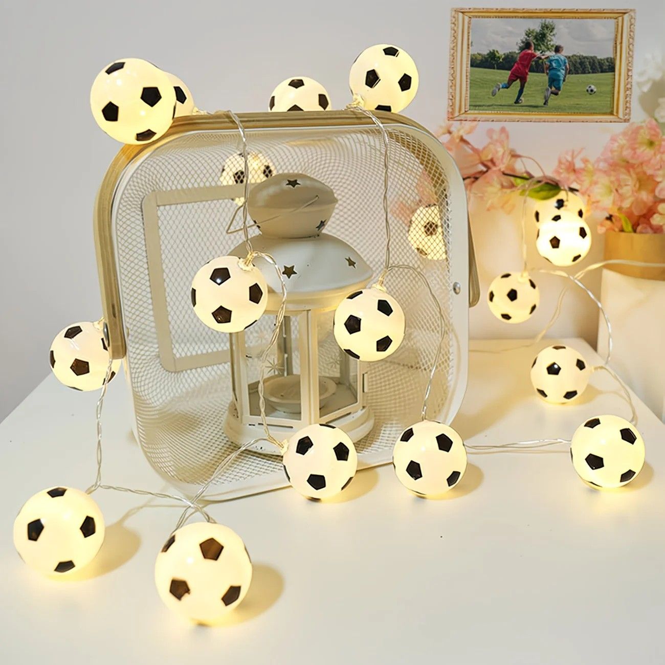 Football Shaped LED String Light, Warm Yellow Soft Glow, Cozy Decoration for Bedroom and Party. Battery Powered, 3Meters with 20 Lights โ image 3