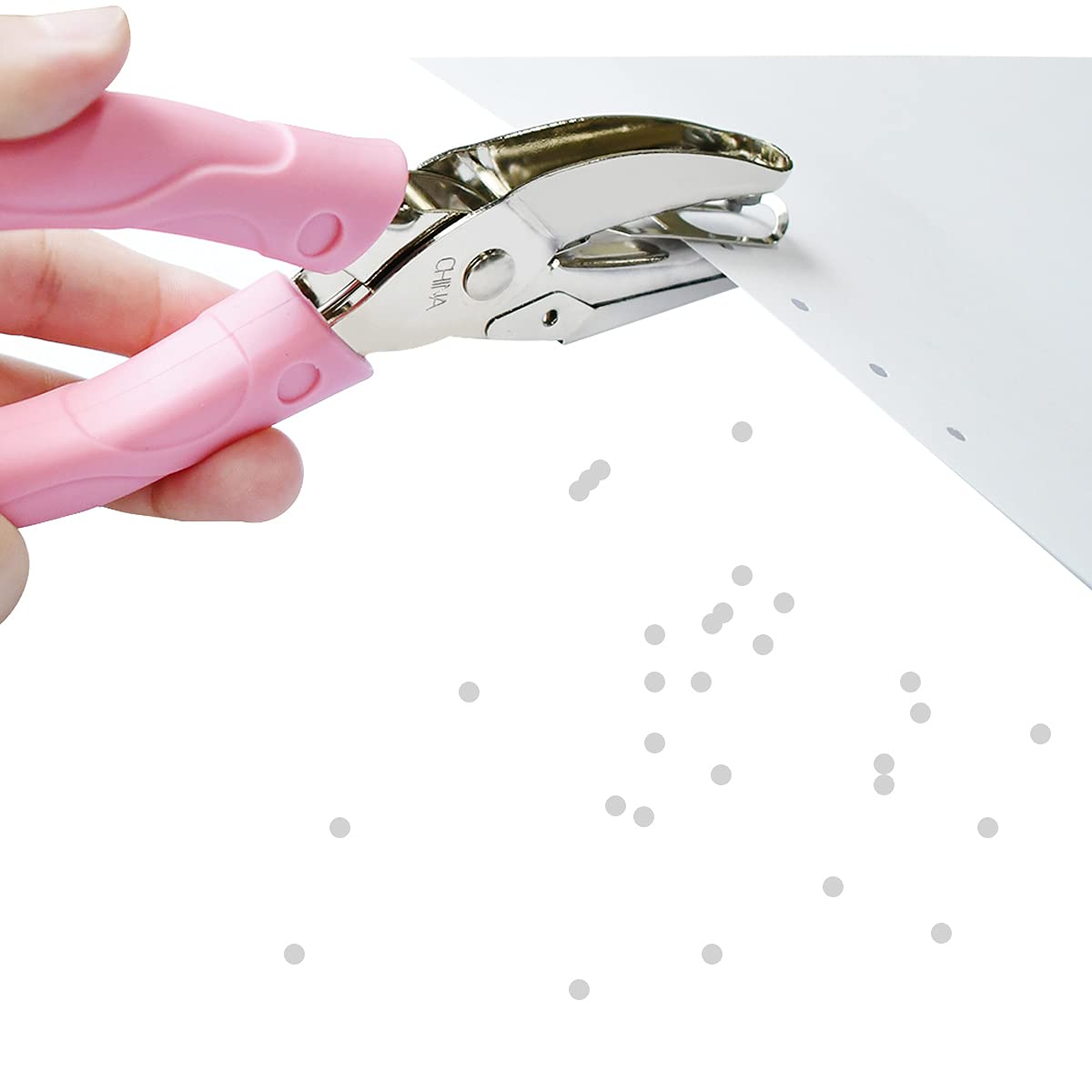 Handheld Hole Paper Punch Puncher for Craft Paper Tags Clothing Ticket DIY Scrapbook Tool, with Pink Soft Handheld Grip (Middle Circle 1/8 inch) โ image 4
