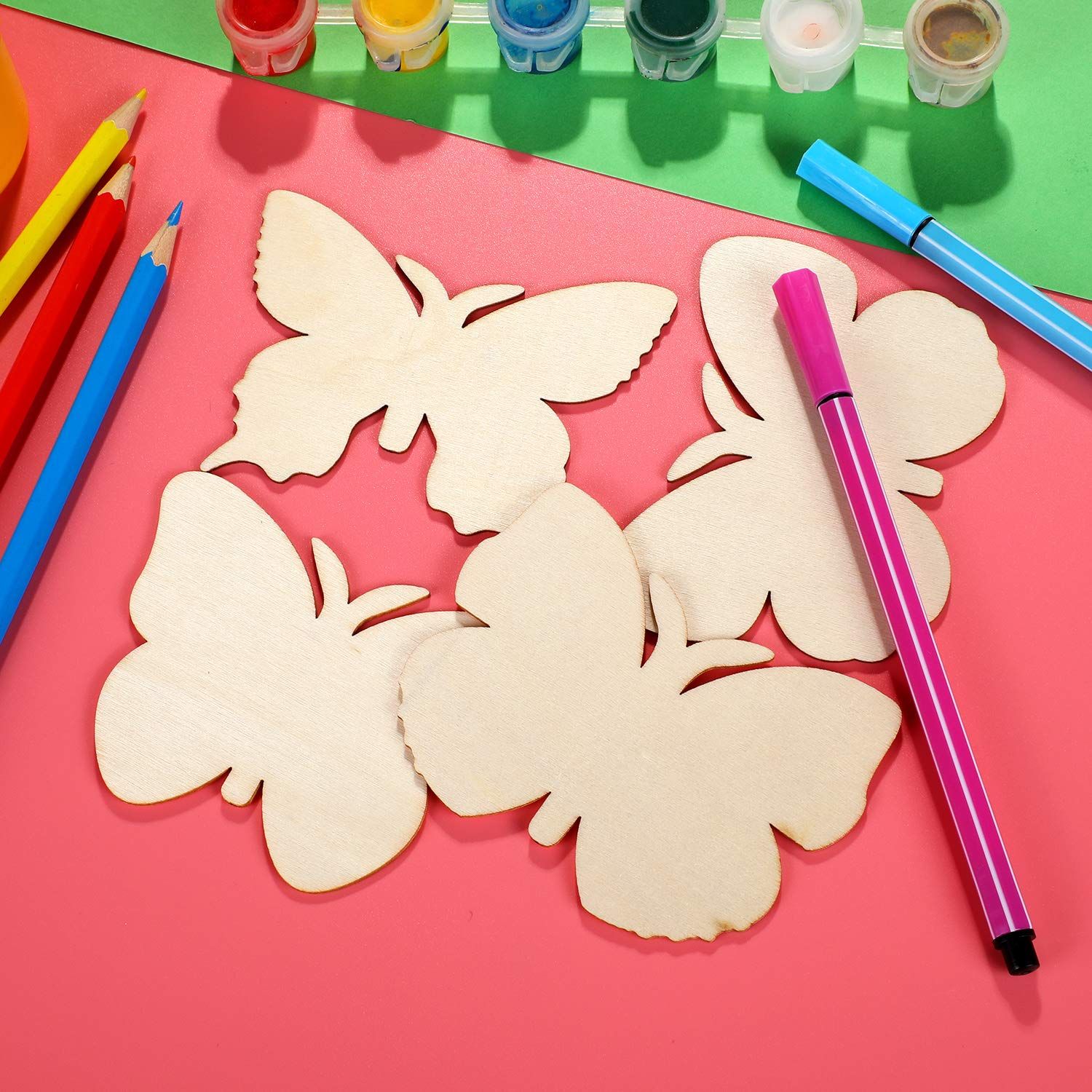40 Pieces Butterfly Unfinished Wooden Butterfly Blank Wood Butterfly Shaped Slices Cutouts for Birthday DIY Painting — image 2