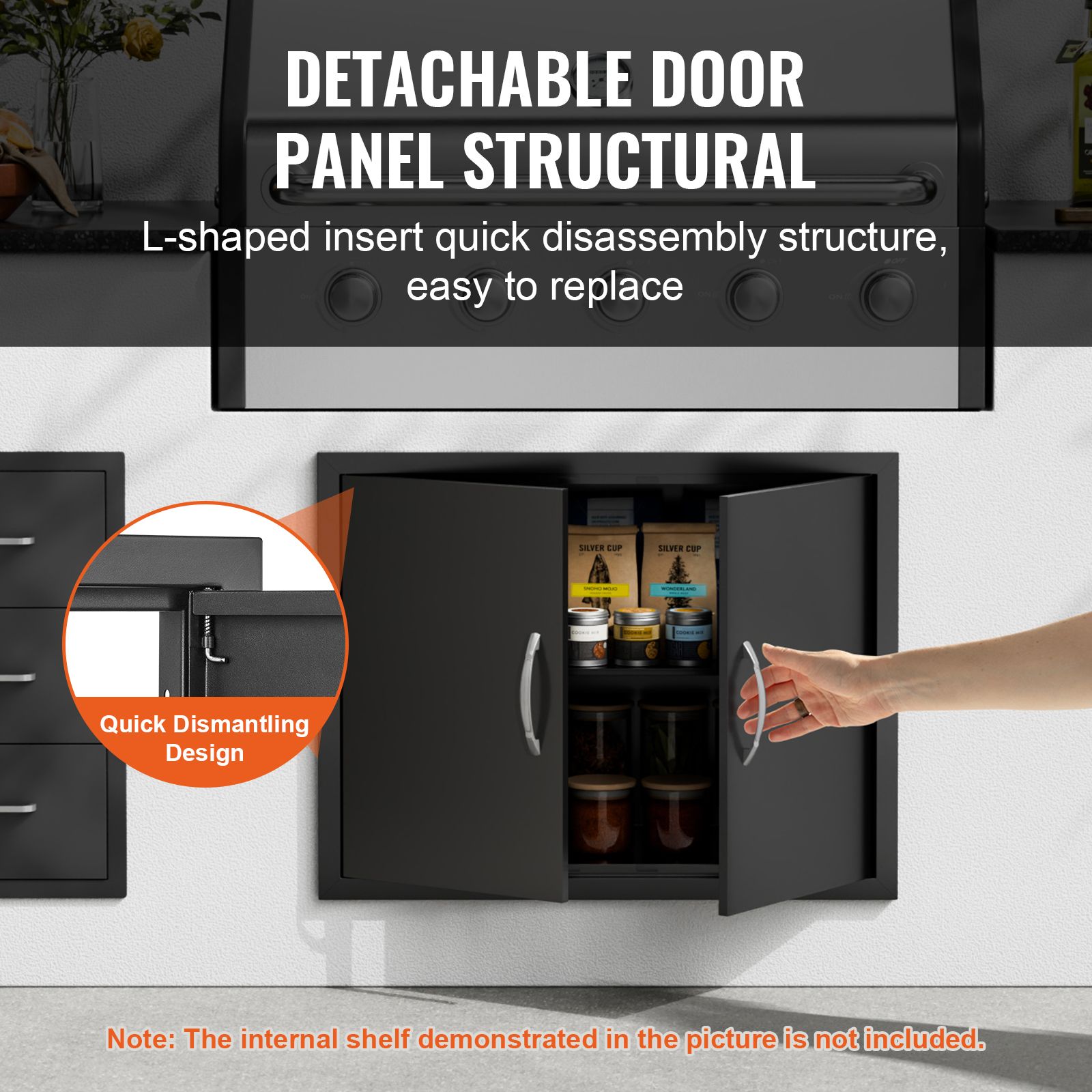 BBQ Access Door, 788 × 610 mm Double Outdoor Kitchen Door, Cold Plate Flush Mount Door, Wall Vertical Door with Handles, for BBQ Island, Grilling Station — image 4