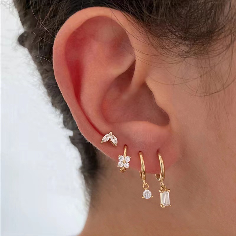 Four-piece set Gold Delicate CZ Earring Stacking Set - Huggie Hoops & Studs for Multiple Piercings — image 2