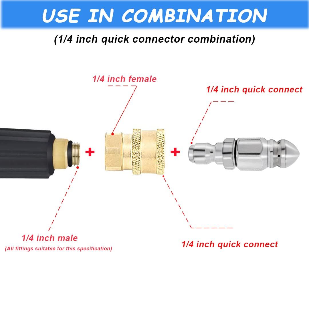 2 Pack 5000 PSI Sewer Jet Nozzle Stainless Steel 1/4 Inch Pressure Washer Drain Jetter Hose Nozzle and Brass Fittings Quick — image 5