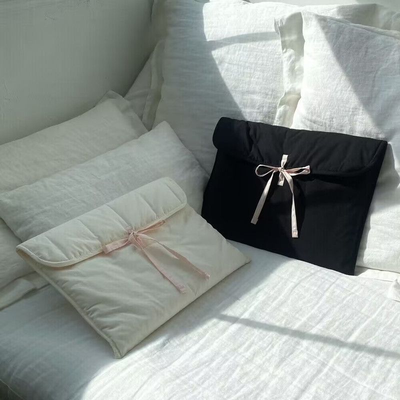 1PC Ballet Pink Bow Quilted Laptop & Tablet Sleeve – Fits 13–14 inch – White — image 3