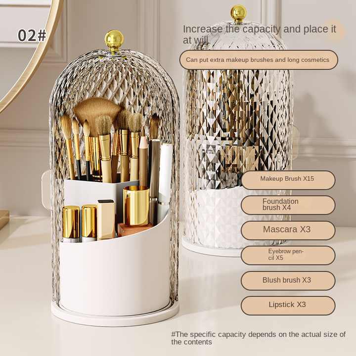 White Elegant 360 Rotating Makeup Brush Holder & Cosmetic Organizer with Dustproof Dome Lid(Makeup is a prop for shooting and is not included) — image 4