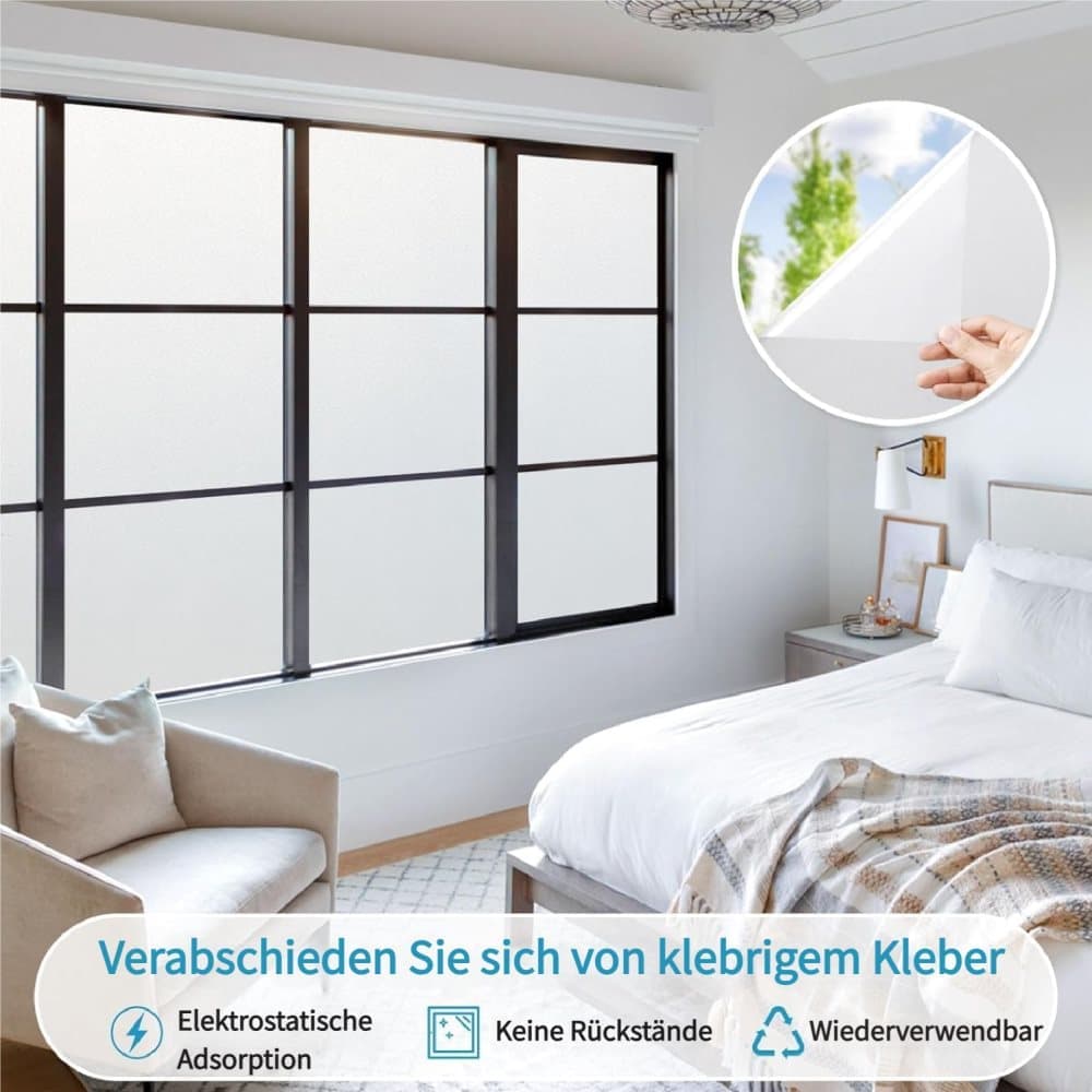 White Frosted Window Film for Bathrooms and Offices, Self-Adhesive Opaque UV Protection Privacy Film, 45cmx2m — image 2