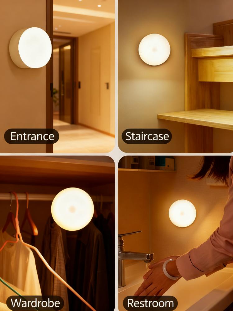 Motion Sensor LED Night Light, 86mm Diameter Smart Induction Lamp with USB Charging & Magnetic Mount, Long-Lasting Battery — image 5