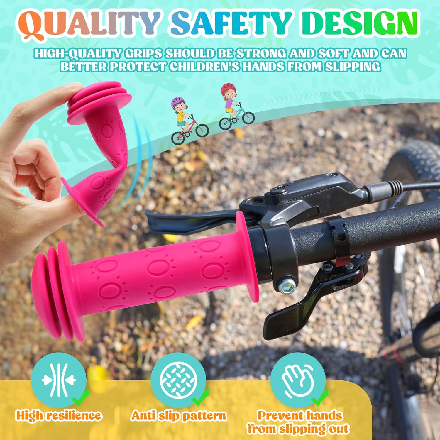 Kids Bike Handlebar Grips,Bike Handle Grips for Boys Girls,105mm Non-Slip Soft Rubber with Mushroom Suitable for Kids Bike — image 3