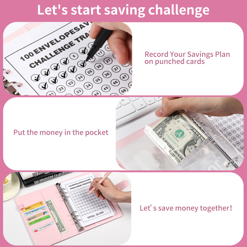 Yellow 100 Envelope Savings Challenge Binder - A5 Budget Planner & Money Organizer with Zipper Pockets - Perfect for Couples & Families — image 3