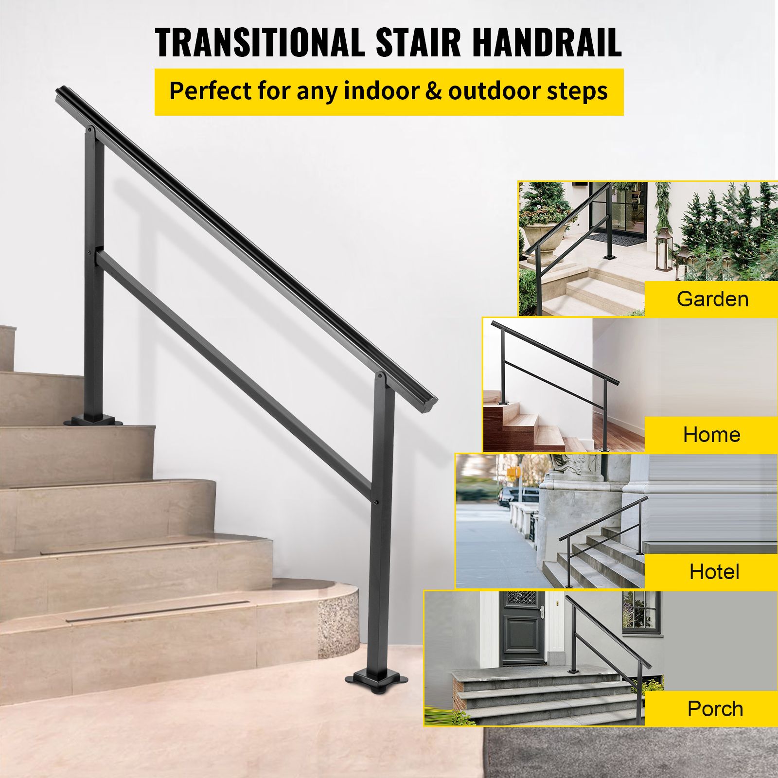 Outdoor Handrail 165LBS Load Handrail Outdoor Stairs Aluminum Stair Handrail 152 x 89.5 cm Outdoor Stair Railing Transitional Range from 0 to 30° Staircase — image 2
