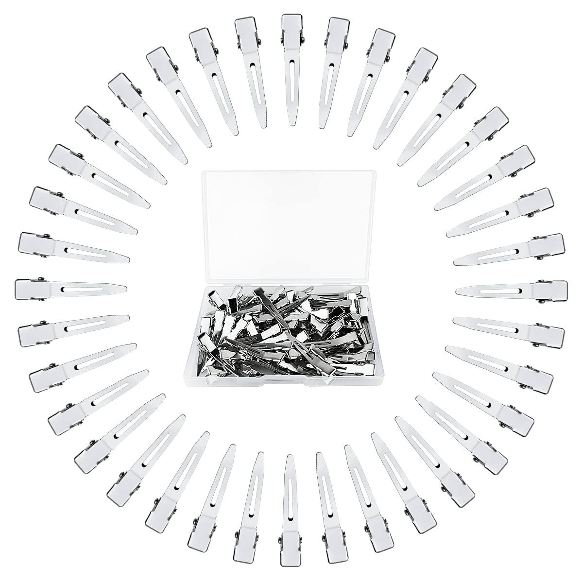 50 Pack Metal Duckbill Hair Clips, Single Prong Sectioning Clips for Hair Styling, Colouring, Extensions, Bows and Salon Use, Silver, 4.5 cm
