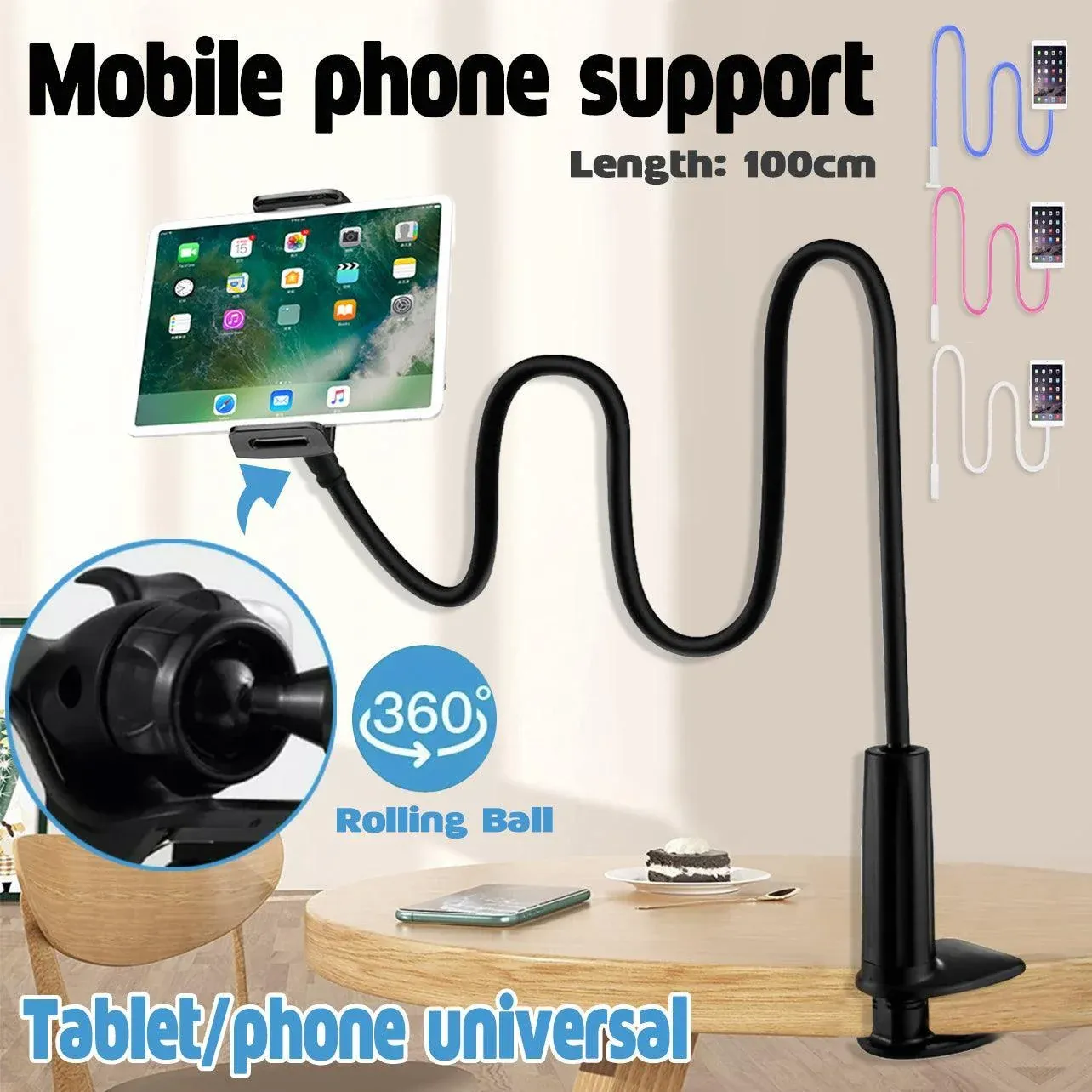 Adjustable Flexible Phone Tablet Holder with Clamp for Bed Desk Mount Use - Blue — image 2