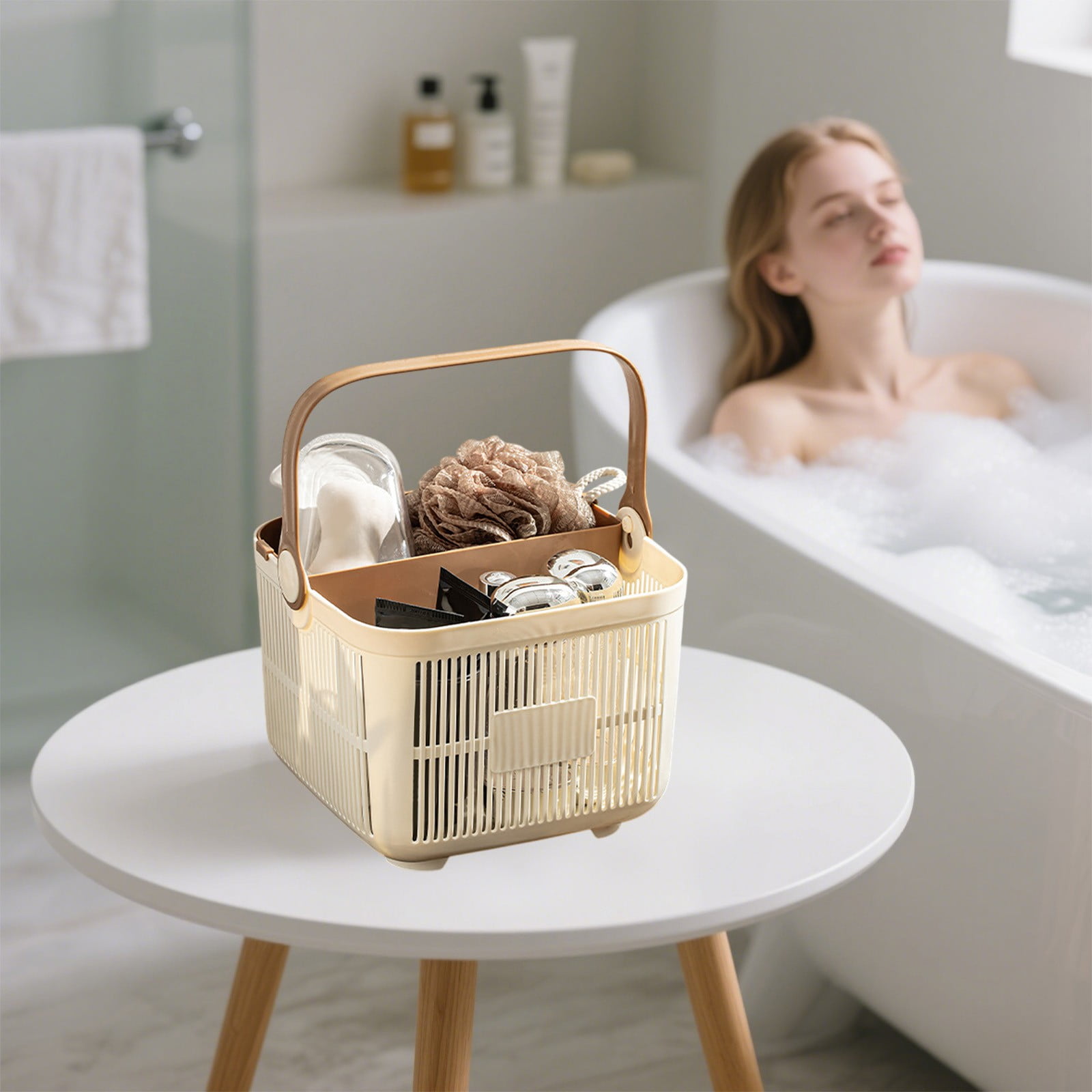 Shower Caddy with Dry Wet Separation - Portable PP Plastic Bath Tote for College Dorms, Large Bathroom Organizer Basket with Drain Holes & Rust-Free Hooks โ image 3