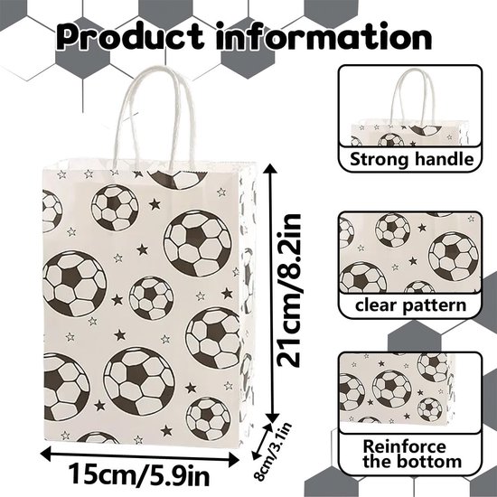 Football Party Paper Bags - Pack of 12 - Football Goodie Bags with Handles - Football Gift Bags for Football Theme Party Supplies (White - 21*15*8cm) โ image 5