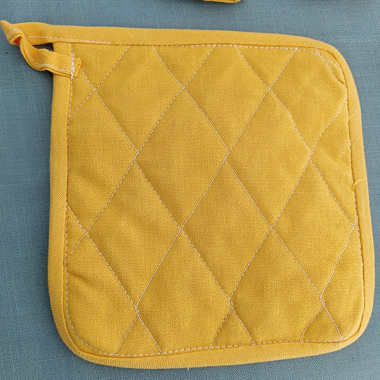 3-Piece Yellow Gingham Cotton Kitchen Linen Set - Reversible Placemat, Fringed Napkin & Quilted Pot Holder - Yarn Dyed Checkered Dining Bundle — image 4