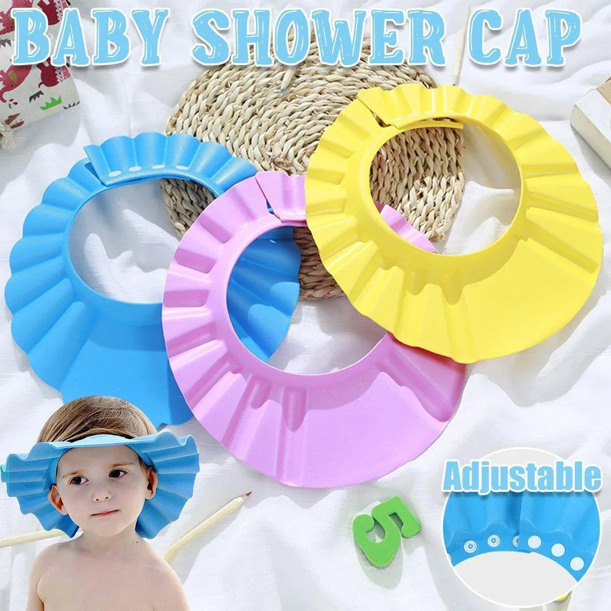 Adjustable Waterproof Shampoo Cap Splash Guard Hat for Bath and Hair Washing - Pink โ image 2
